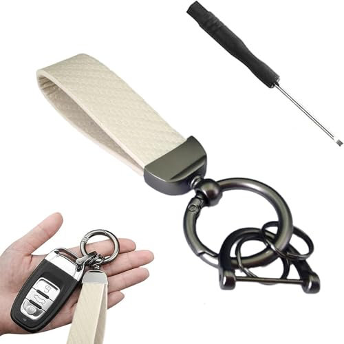 BSFYJXW Auto Schlüsselanhänger für Nissan GT-R Nismo, Leder Schlüsselanhänger für Auto Schlüsselring Zubehör Unisex Auto Schlüsselring,C/Beige