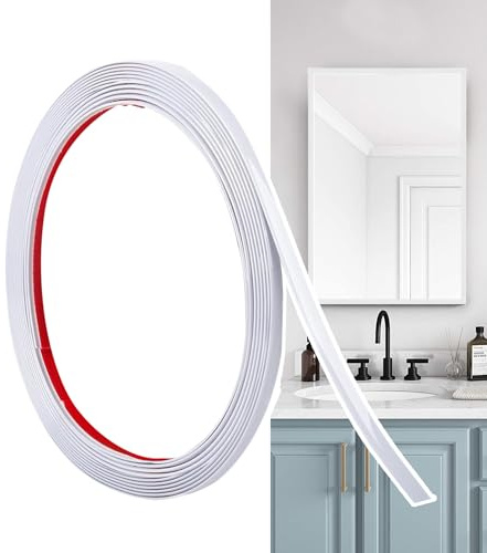 Hengrongshen Zierleisten Selbstklebend Weiß Matt (6M x 0.65cm) abziehen und aufkleben, Flexible PVC Wandleisten, Ideal für Wand, Spiegel, Decke, Boden, Schrank, Fliesen, Kanten, DIY Zierleisten