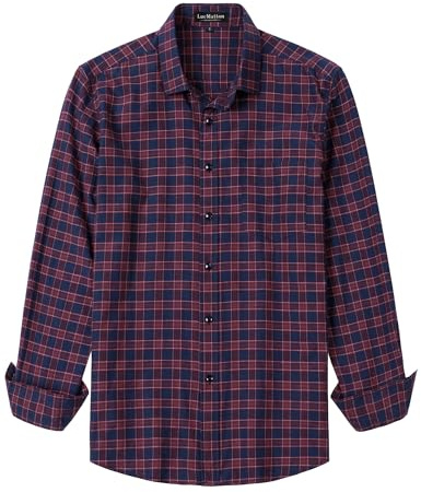 LucMatton Men's Lightweight Gingham Dress Shirt Casual Business Slim Fit Plaid Long-Sleeve Button Down Shirts Red Large
