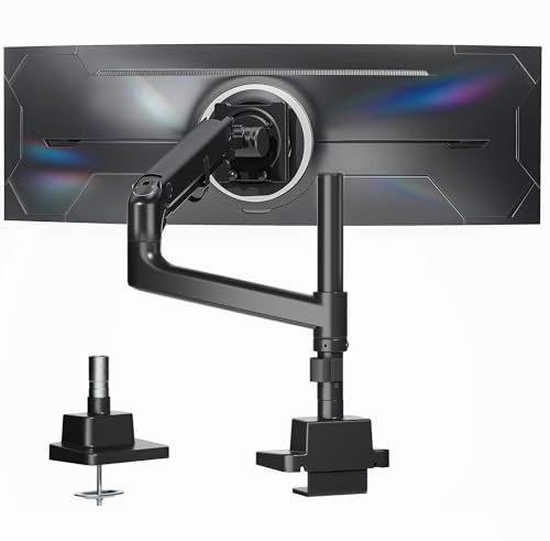 monTEK Heavy-Duty Single Monitor Arm for 17-57 Ultrawide 27kg Screens | Gas spring arm,Tall Height Adjustable,ergonomic adjustment , Fits 75x75/100x100 VESA ,Curved & Flat screens ,Clamp & Grommet