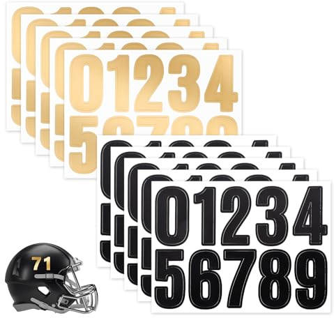 ZEYIYER 10 Sheet 1.5in Black Gold Number Stickers, 0-9 Door Numbers Self Adhesive, Vinyl Waterproof Numbers for Bin, Mailbox, House, Sports, Helmet