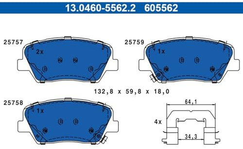 ATE Brake Pads Front Axle Suitable for Nexo Carens | 13.0460-5562.2