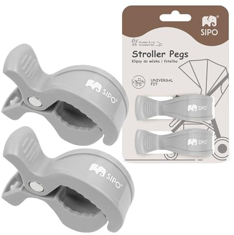 SIPO Kinderwagen Klammern 2 Stück Grau Befestigungsclips für Kinderwagen und Autositz Universal Clips für Mulltuch Schnuller Spielzeug Sonnenschutz Verdeck Baby Zubehör