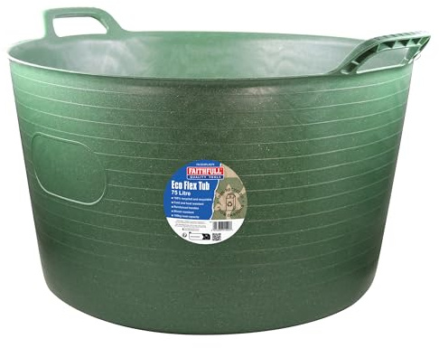 Faithfull Eco Flex Tub, Multi-Purpose, Durable & Sustainable Flexible Bucket with Reinforced Handles – 75 Litre (20gl), Green