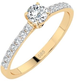 EDELIND Solitär Eternity Ring Gelbgold 585 mit 0.3+0.21 ct Diamanten - Verlobungsring Damen Größe 70 (Ø22.3 mm), Antragsring mit Geschenkbox