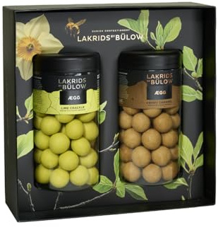LAKRIDS BY BÜLOW - Geschenkbox 2er Set (CRISPY CARAMEL & LIME CRACKLE) - Gourmet Lakritze umhüllt von Schokolade in hochwertiger Geschenkbox