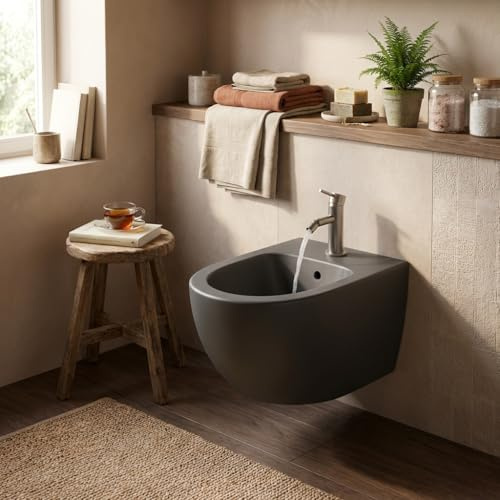 Bidet suspendu en céramique noir mat monotrou 36,5x54 cm forme ronde - Sento | Vitra
