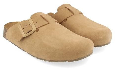HAFLINGER Porto Eleganter Clog aus Leder Gummisohle und Kork Latex Fußbett Hausschuh Unisex