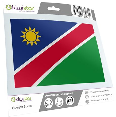 Kiwistar - Autoaufkleber Sticker Fahne Flagge Aufkleber 10cm Namibia Flagge Länder Wappen Fahne Sticker Kennzeichen - Auto - Fahrrad - LKW