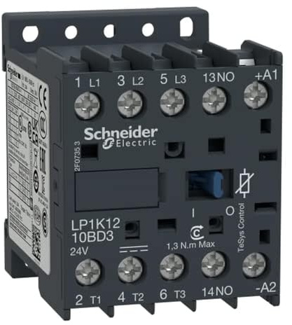 Schneider Electric, TeSys K contactor - 3P - AC-3 <= 440 V 12 A - 1 NO aux. - 24 V DC coil, LP1K1210BD3