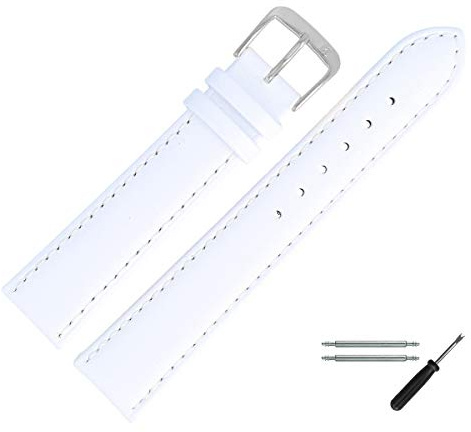 MARBURGER Uhrenarmband 18mm Leder Weiss Silber Glatt Mit Naht - Montage Set 8071820000120