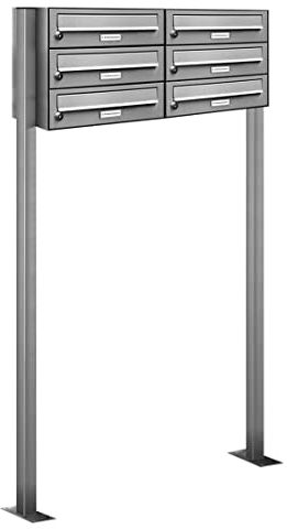 AL Briefkastensysteme 6er Edelstahl Standbriefkasten rostfrei als 6 Fach Briefkastenanlage DIN A4 in Postkasten Briefkasten Design modern
