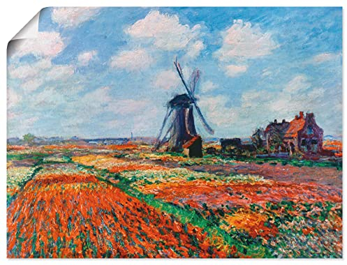 ARTLAND Wanddeko Poster & Kunstdrucke Wandposter Idyll Dorf Windmühle Blumen Tulpen Tulpenfelder in Holland 1886 Impressionismus Claude Monet T1DN