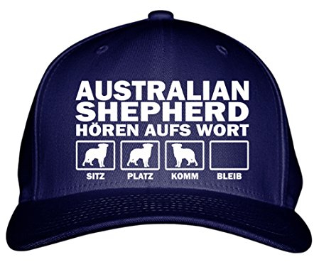 siviwonder Cap Australian Shepherd Aussie Schäferhund Australien HÖREN aufs Wort Baumwoll Verstellbare 5 Panel Kappe Basecap Baseball Einheitsgröße Metallverschluss Hund Hundemotiv Navy