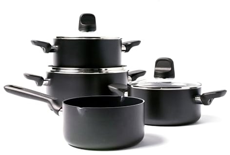 GreenPan Memphis 4-teiliges Kochtopf-Set, gesunde keramische Antihaftbeschichtung, PFAS-frei, induktionsgeeigent, spülmaschinenfest, backofenfest, Schwarz
