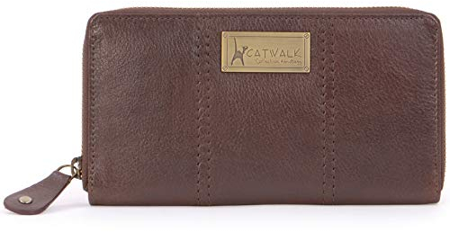Catwalk Collection Handbags - Portefeuille Femme Cuir - Porte Monnaie Moyen - 8 Emplacements pour Cartes - RFID Blocage - Gallery Purse - Marron