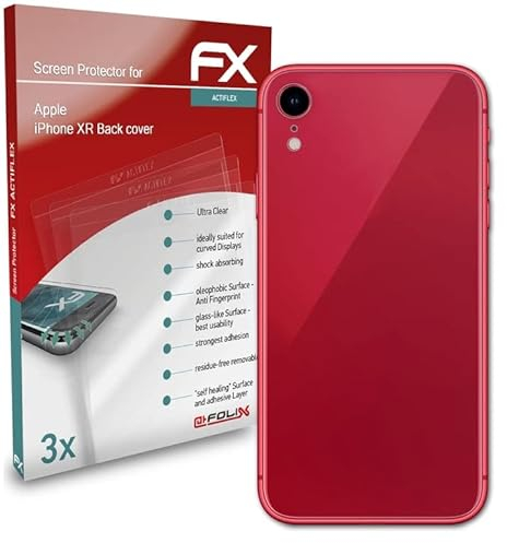 atFoliX Película Protectora compatible con Apple iPhone XR Back cover Protector Película, ultra claro y flexible FX Lámina Protectora de Pantalla (3X)