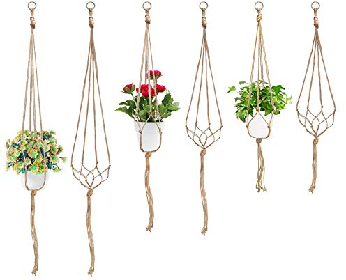 Swpeet Confezione da 6 supporti per piante da appendere in macramè, 3 misure, kit da appendere per piante grasse, cactus, erbe aromatiche, decorazioni per interni ed esterni