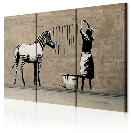 decomonkey Wandbilder Banksy Graffiti 120x80 cm 3 Teilig Wandbild Groß Büro | Leinwandbild XXL, Deko, Wohnzimmer, Schlafzimmer, Wanddeko, Leinwand, Pictures For Wall, Poster, Painting, Street Art, Mural