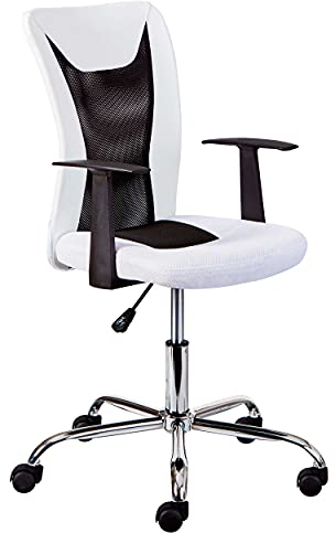 Inter Link – Kinderdrehstuhl – Bürostuhl drehbar – Ergonomischer Bürostuhl – Office Stuhl – Höhenverstellbar – Atmungsaktiv – Weiß und schwarz - Donny