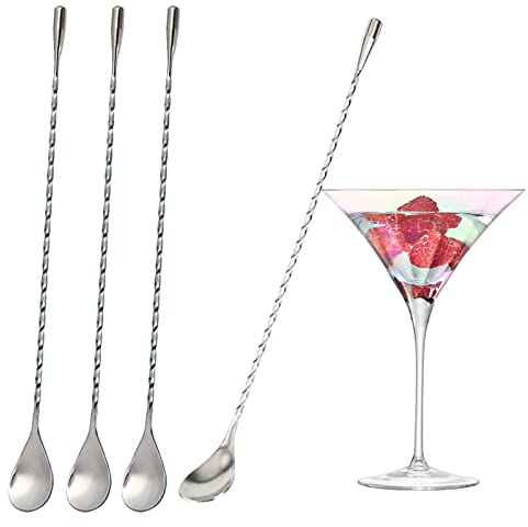 Anjing Cocktailrührer, langer Löffel für Bar, Rührlöffel für Kaffee, gedrehter Barlöffel für 4 Stück