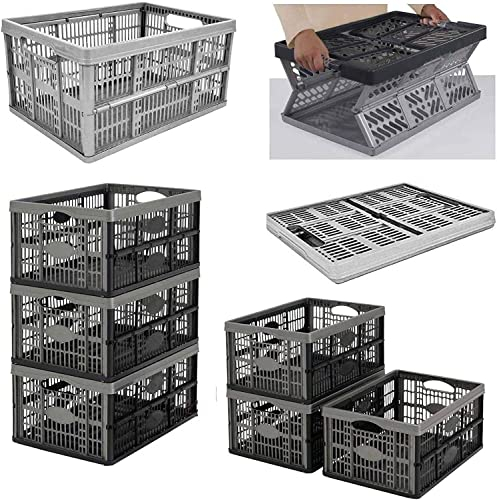 HOMION Strong Folding Collapsible Plastic Storage Crates Boxes Stackable Basket 32L Fold able Crate Stacking Basket Easy Camping Storage Lightweight Compact Crate Folding Collapsing (PACK OF 5)