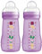 MAM Easy Active Trinkflasche im 2er-Set (270 ml), Baby Trinkflasche inklusive MAM Sauger Größe 1 aus SkinSoft Silikon, Milchflasche mit ergonomischer Form, 0+ Monate, Katze/Schmetterling