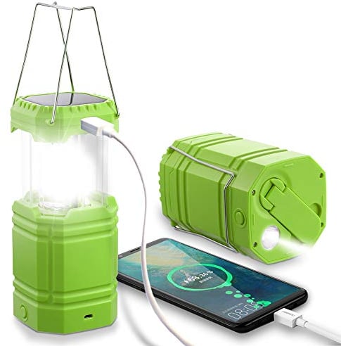 LED Campinglampe Solar, Wasserdicht LED Camping Laterne, Notfallleuchte mit Handkurbel, Eingebaute 3000mAh Akku für Wandern, Angeln, SOS, Ausfälle (Grün)