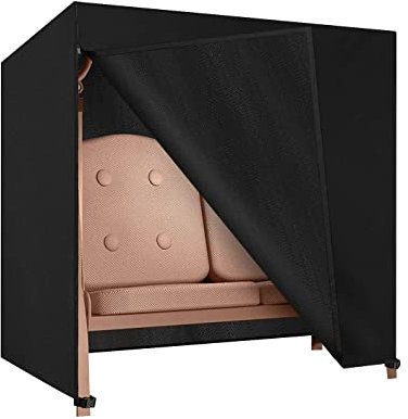 Dokon 2 Seater Garden Swing Covers Waterproof Heavy Duty Oxford Fabric Outdoor Swinging Chair Cover Windproof Anti-UV Patio Garden Hammock Cover with Zips (175x125x160cm) - Black