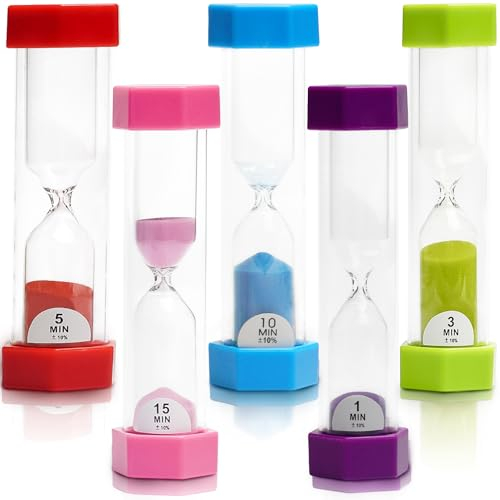 Sablier 5 Couleurs minuterie, Sablier Horloge, Minuterie de Cuisine, Sablier Horloge1/3/5/10/15 Minutes pour Les Enfants se Brosser Les Dents, École, Bureau, Activités Chronométrées…