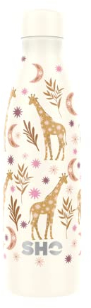 SHO Bouteille isotherme à double paroi en acier inoxydable - 12 heures de chaleur et 24 heures de froid - 260 ml, 350 ml, 500 ml, 750 ml et 1000 ml - Sans BPA (500 ml, x AW - Girafe)