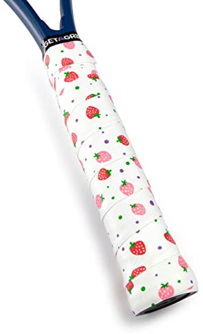 GET A GRIP - Custom Tennis Racket Grip Tape - Anti-Slip/Quick-Drying Tennis Overgrips - Precut Badminton Racket Grip with Finishing Tape - Squash Racket Grip Tapes (Strawberries & Cream, 1 Grip)