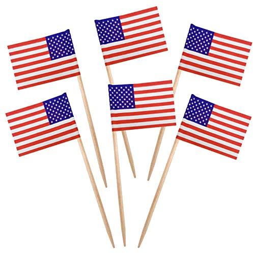 BLUE TOP 100 Stück USA-amerikanische Flagge, Zahnstocher-Flaggen, 10.2 cm Zahnstocher, Mini-Stick, Cupcake-Topper, Country-Picker, Party-Dekoration, Feier, Bar, Sportveranstaltungen.