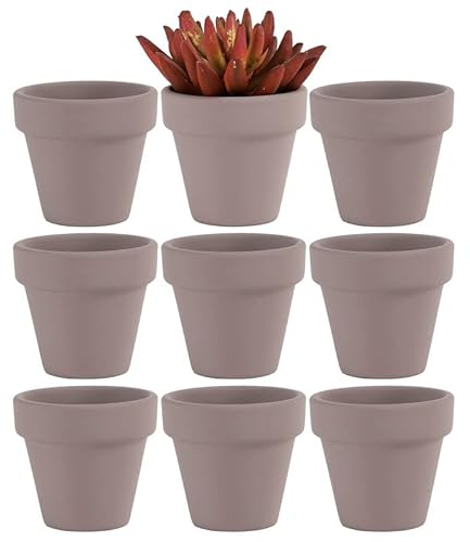 Yishang Lot de 9 mini pots en terre cuite gris de 5,1 cm – Petits pots de fleurs artisanaux pour pépinière, plantes succulentes, cactus, poterie, poterie, jardin, décoration de rebord de fenêtre