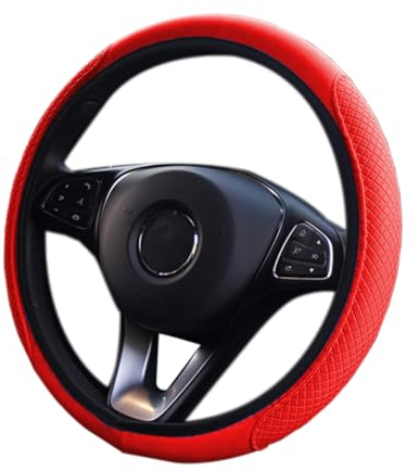 CGEAMDY Lenkradbezug aus Leder, Lenkrad-Abdeckung, für die meisten Autos, 37–38 cm, Rot