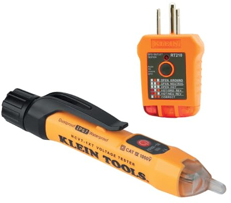 Klein Tools NCVT1XTKIT Non-Contact Low Voltage Tester Pen and GFCI Outlet Premium Test Kit, 70V to 1000V AC, Detects Common Wiring Problems