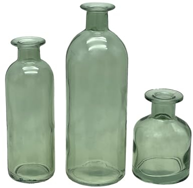 Vase Grün Salbeigrün Glas Blumenvase Dekovasen 3 Fach Sortiert