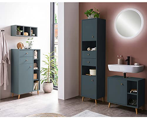 Lomadox Badmöbel komplett Set inkl. LED Spiegel in blau