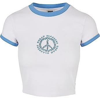 Urban Classics Women's Ladies Stretch Jersey Cropped Tee T-Shirt, White/Horizon Blue, XS
