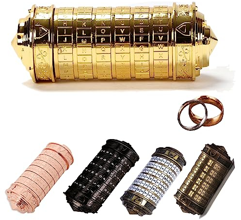 MINGZE Da Vinci Code, Zylinderschloss Box Mini Cryptex Retro Alphabet Sperren Valentinstag Freundin Freund Weihnachten Geburtstag Interessantes Kreatives Romantisches Geschenk( golden)