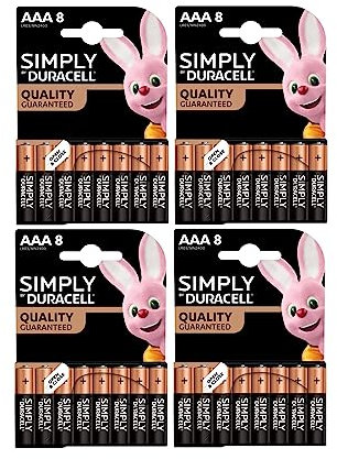 32X Duracell AAA Simply (4 Blister Da 8 Batterie) 32 Pile Mini Stilo (LR03/MN2400)