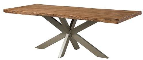 MASSIVMOEBEL24.DE | Freeform 3 - Baumtisch aus Sheesham - Natur gebeizt | Kreuzgestell in Silber matt | 200x100x77 | Massivholztisch Baumkanten Esstisch
