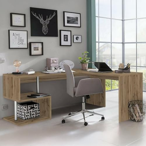 Dmora - Schreibtisch Sasha, PC-Eckschreibtisch, Mehrzweck-Bürotisch, platzsparender Schreibtisch mit Mehreren Positionen, 100% Made in Italy, 160 x 60 x 78 cm, Eiche