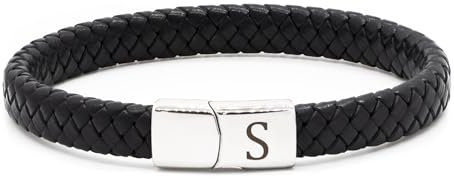 HAYOUWAY Mens Leather Bracelet with Initials Letter A-Z Bracelets for Women, Adjustable Braided Leather Bracelet with Stainless Steel Magnetic Clasp Jewelry Gifts for Men Boys