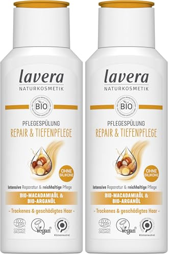 lavera Pflegespülung Repair & Tiefenpflege - ohne Silikone - Intensive Reparatur & reichhaltige Pflege - vegan - Naturkosmetik - 200 ml (Packung mit 2)