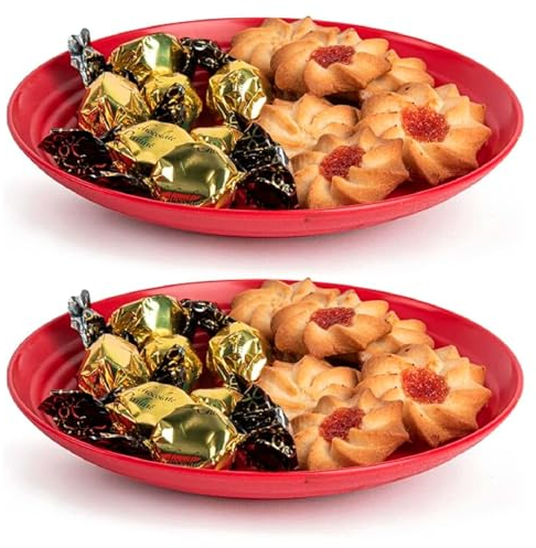 Acan Tradineur - Pack de 2 Platos Decorativo para Navidad – Reutilizable - Fabricado en España - Capacidad 500 ml - Ø 20 x 2,5 cm - Color Granate