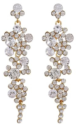 FDEETY Kronleuchter Tropfen Ohrringe Gold Rhinestone Legierungs Bolzen Ohrringe für Frauen Hypoallergene Lange Ohrstecker mit Cubic Zirkonia Hochzeit Braut Party Ohrschnuck(Weiß)