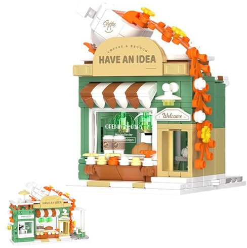 Oichy Shop Bauspielzeug Kreatives Café Straßenansicht Bausteine Sets Faltbare Haus Klemmbausteine für Kinder Jugendliche und Erwachsene (307 Stück)