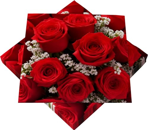 HEKU 100 Servietten, 3-lagig, 33x33cm, Rote Rosen I Saugstark und praktisch verpackt I Breite Auswahl I Ideal für besondere Anlässe