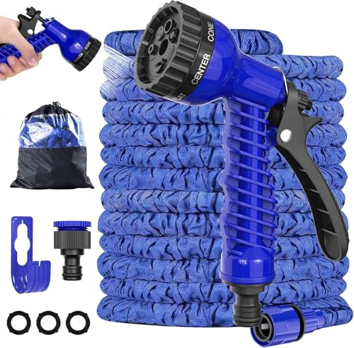 LINGKY Flexibler Gartenschlauch mit 7 Funktion 30m, Wasserschlauch flexibel mit 3-Fach Latexkern inkl. Adapter für 1/2' 3/4' Zoll und Wandhalterung, dehnbarer flexiSchlauch, Garden Hose